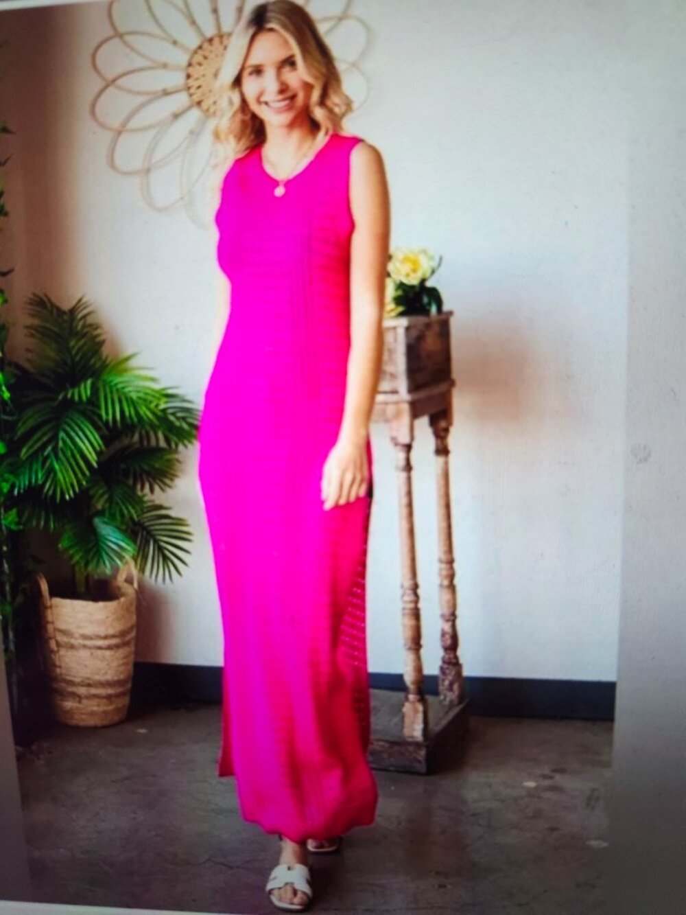 PLUS First Love Hot Pink Crochet Knit Sleeveless Cover-Up Dress 1X 2X 3X